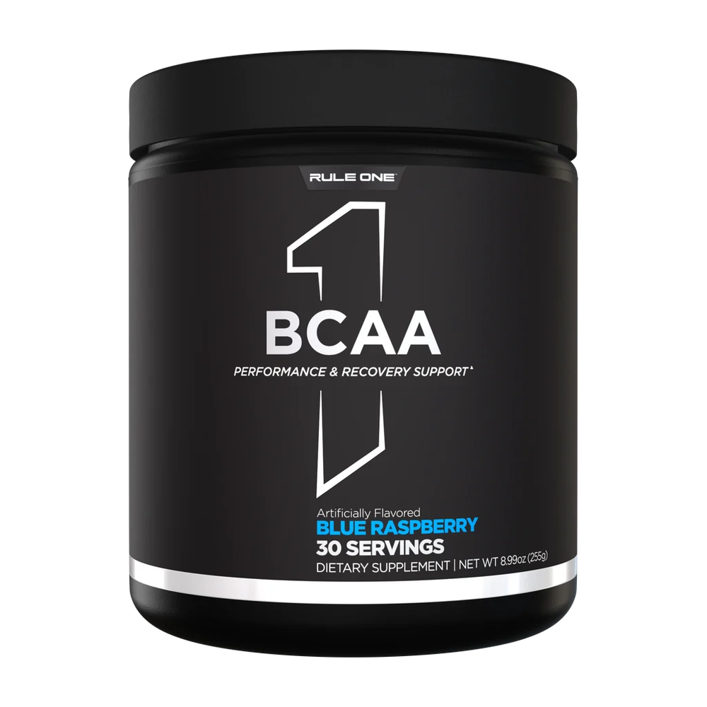 Envase de Rule 1 BCAA sabor Blue Raspberry
