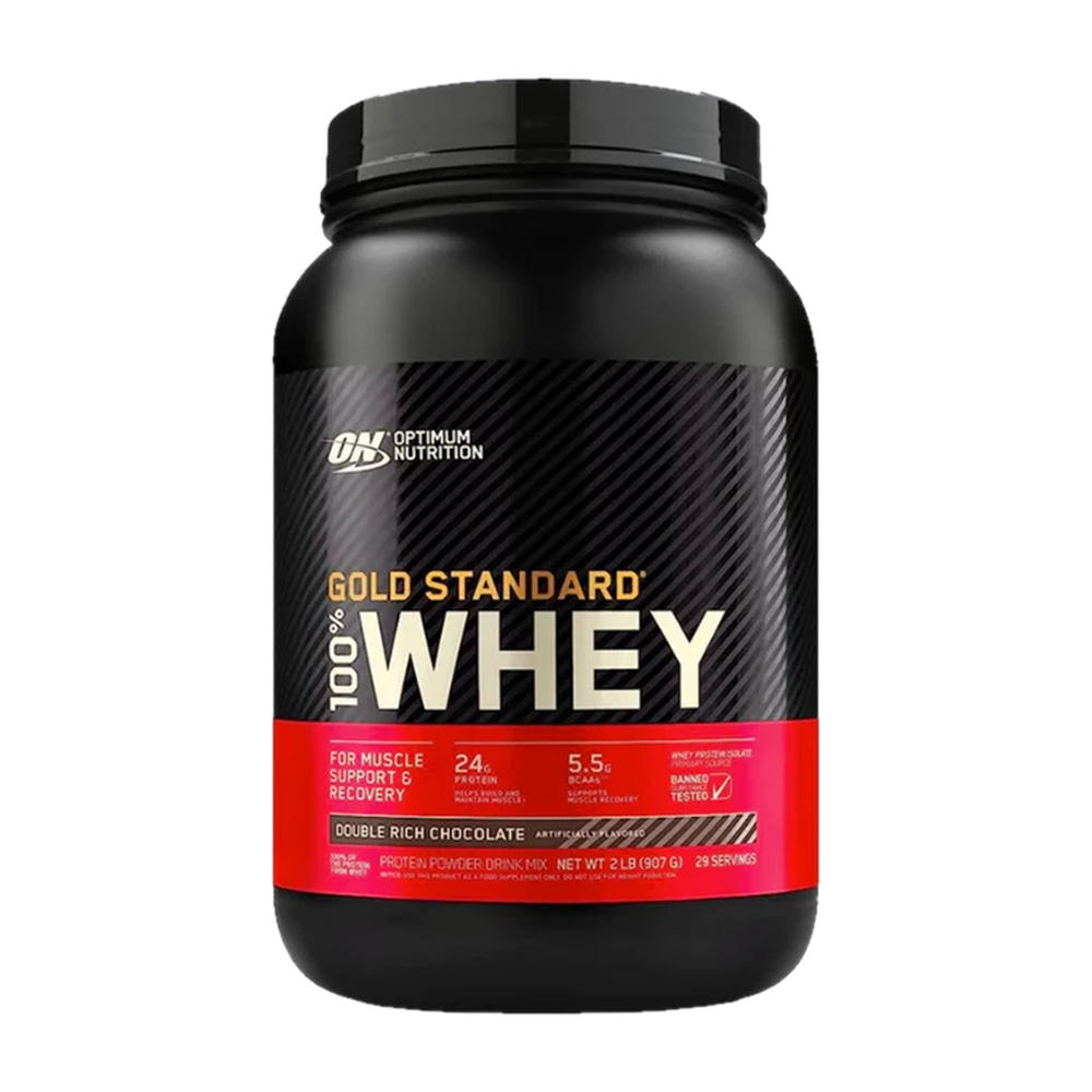 Tarro de Optimum Nutrition Gold Standard 100% Whey de 2 lb, sabor Double Rich Chocolate