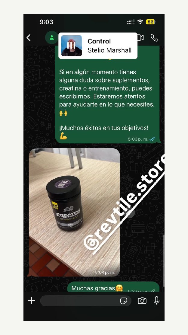 Captura de chat: cliente agradeciendo tras recibir su creatina
